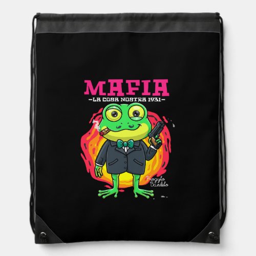 frog cartoon mafia illustration drawstring bag