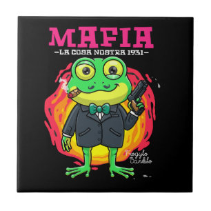 frog cartoon mafia illustration with t-shirt mock ceramic tile