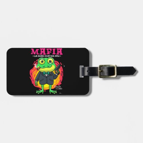 frog cartoon mafia illustration with t_shirt mock  luggage tag