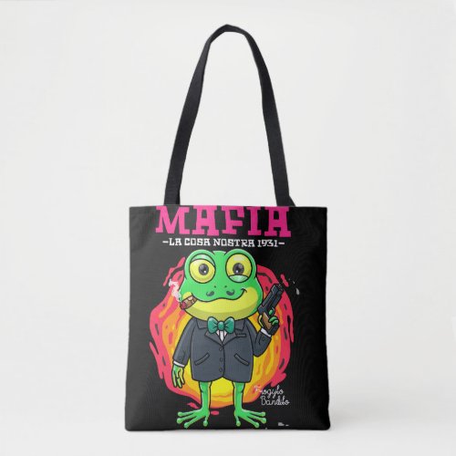 frog cartoon mafia illustration with t_shirt mock  tote bag
