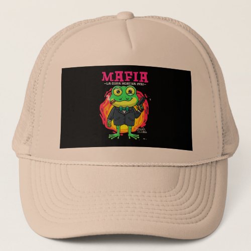 frog cartoon mafia illustration with t_shirt mock  trucker hat