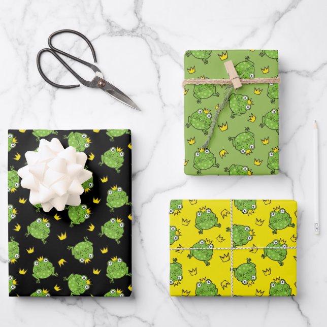 Frog Cartoon Pattern Wrapping Paper Sheets (Front)