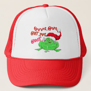 Frog cartoon with frog santa hat givit givit givit