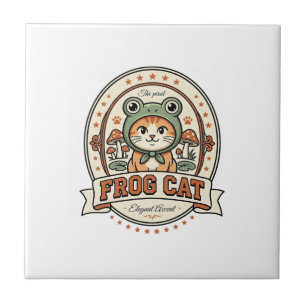 Frog Cat Frogcore Cat Vintage Vector Art Shirt Des Ceramic Tile
