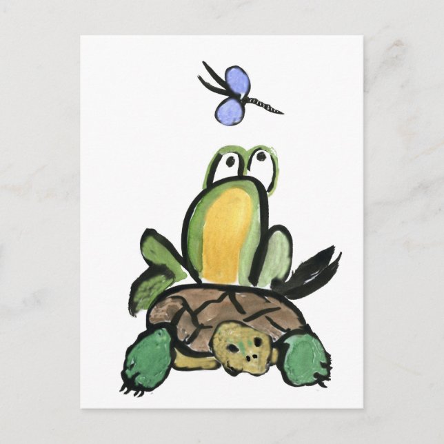 Frog Catches a Ride on Turtle Postcard (Front)