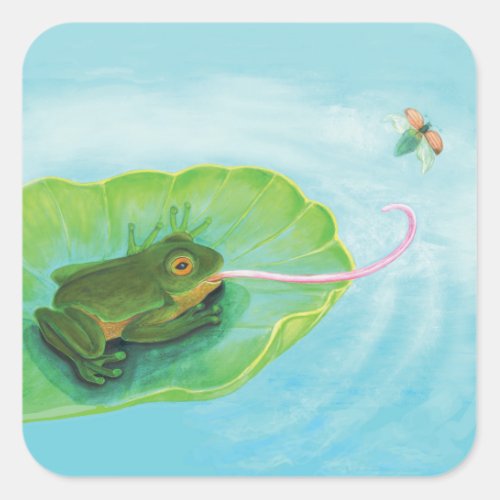 Frog Catching Bug Square Sticker