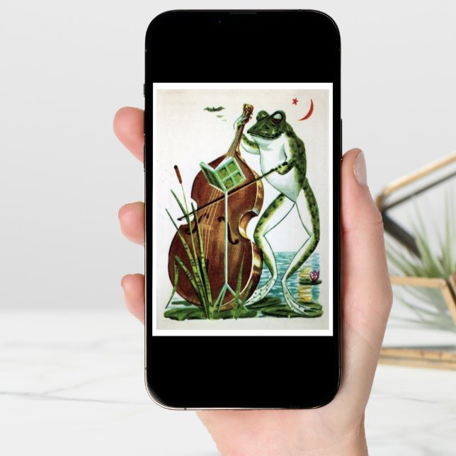 Frog cello, music, play on, greeting card (Front Digital)