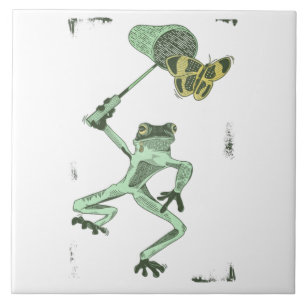 Frog chasing butterflies ceramic tile