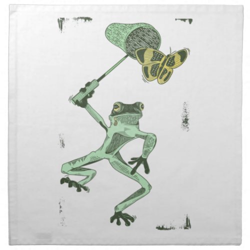 Frog chasing butterflies cloth napkin