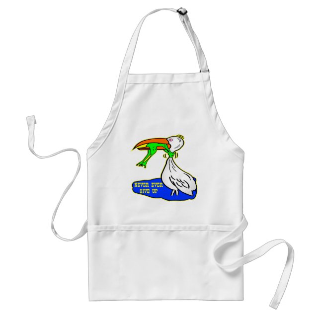 Frog Choking Bird Never Ever Give Up Adult Apron (Front)