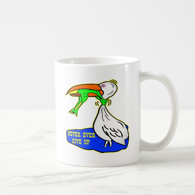 Frog Choking Bird Never Ever Give Up Coffee Mug (Right)