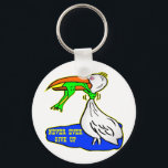 Frog Choking Bird Never Ever Give Up Keychain<br><div class="desc">Frog Choking Bird Never Ever Give Up</div>