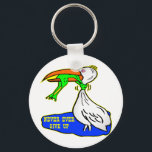 Frog Choking Bird Never Ever Give Up Keychain<br><div class="desc">Frog Choking Bird Never Ever Give Up</div>