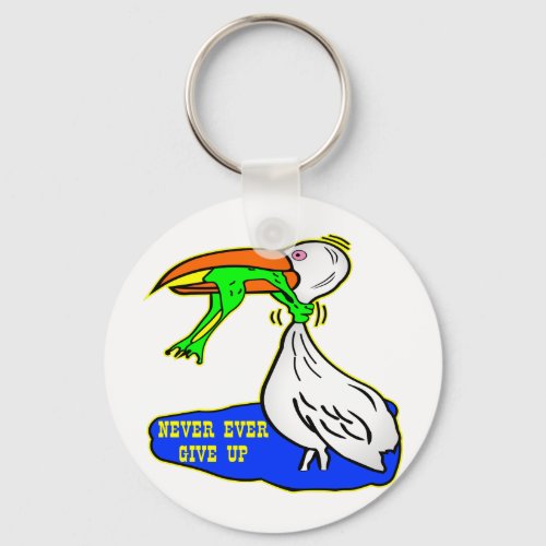 Frog Choking Bird Never Ever Give Up Keychain