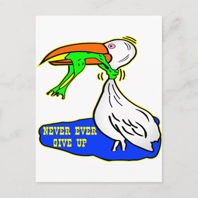 Frog Choking Bird Never Ever Give Up Postcard (Front)