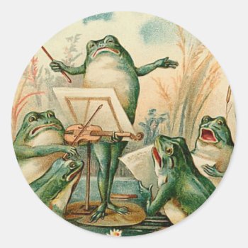 Frog Chorus Vintage Illustration Classic Round Sticker by PrimeVintage at Zazzle