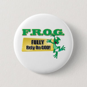 FROG CHRISTIAN ACRONYM FULLY RELY ON GOD PINBACK BUTTON
