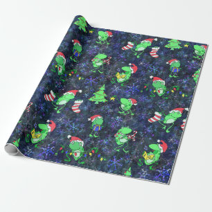 Frog Christmas -- Cute Frog Xmas Party Purple Snow Wrapping Paper