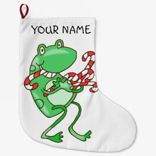 Frog Christmas -- Frog, Candy Cane Xmas Large Christmas Stocking