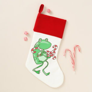Frog Christmas -- Frog, Candy Cane Xmas Stocking
