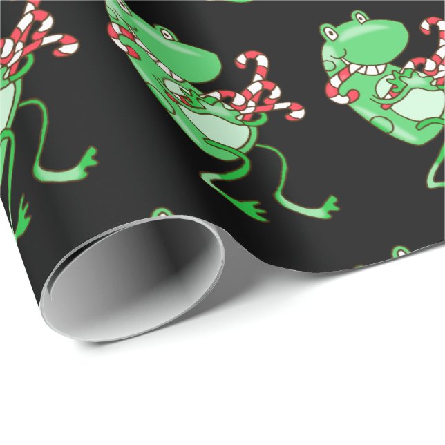 Frog Christmas -- Frog, Candy Cane Xmas Wrapping Paper (Roll Corner)