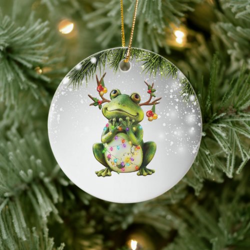 Frog Christmas Gift For Frog Lover Adult Kid  Ceramic Ornament