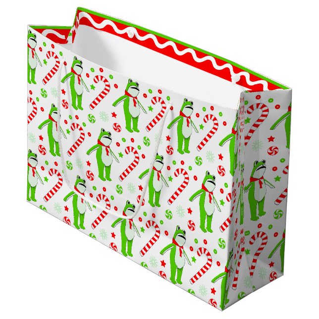 Frog Christmas Large Gift Bag (Front Angled)