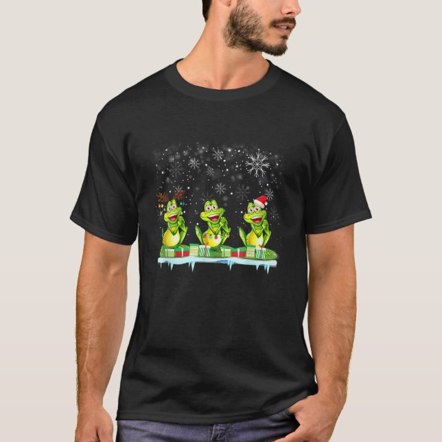 Frog Christmas Lights with Santa Hat Reindeer Love T-Shirt (Front)