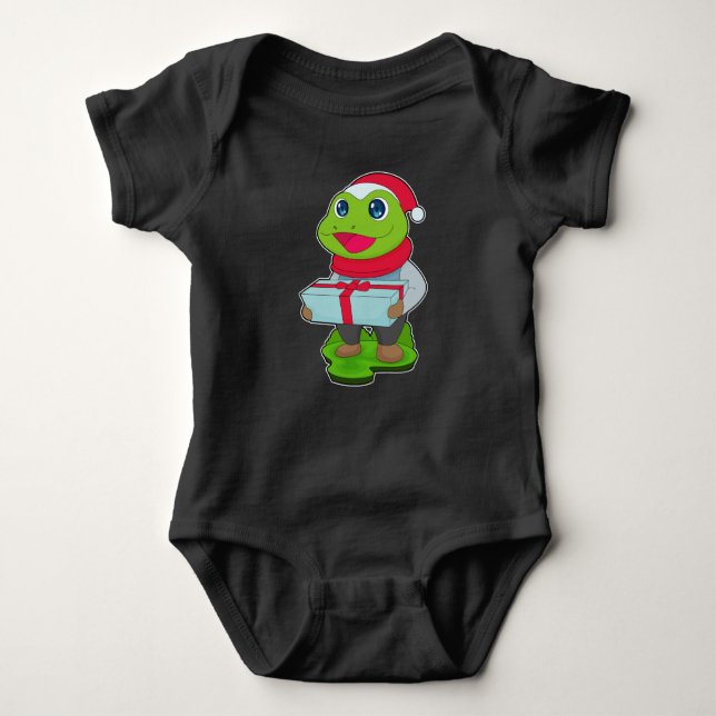 Frog Christmas Package Baby Bodysuit (Front)