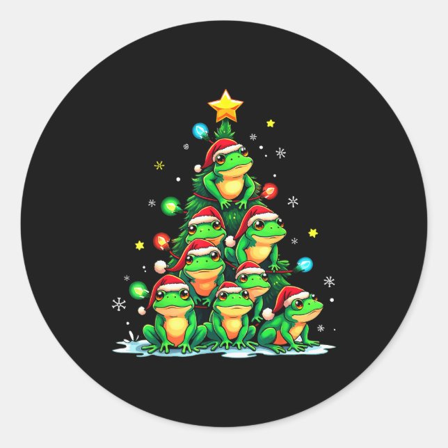 Frog Christmas Tree Funny Hopper Holiday Cute Frog Classic Round Sticker (Front)