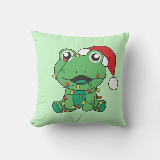 Frog Christmas Winter Animals Holiday Frogs Throw Pillow (Front)