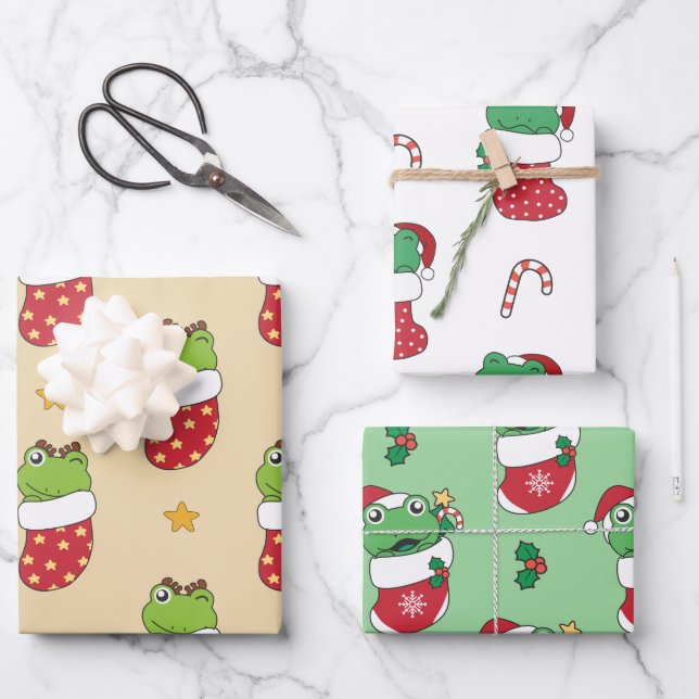 Frog Christmas Winter Animals Holiday Frogs Wrapping Paper Sheets (Front)