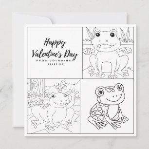 Frog Coloring Page Kid Boy Card Happy Valentine's