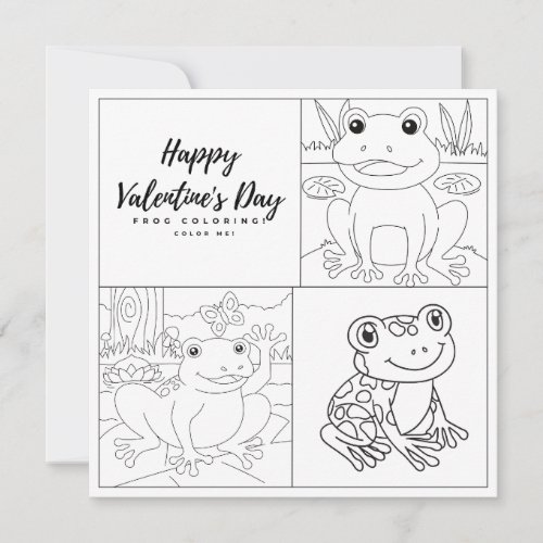 Frog Coloring Page Kid Boy Card Happy Valentines 