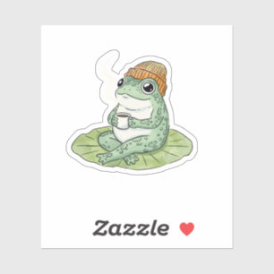 Frog Cottagecore Drinking Coffee Illustration Sticker