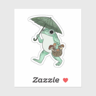 Frog Cottagecore Picking Mushroom Illustration Sticker