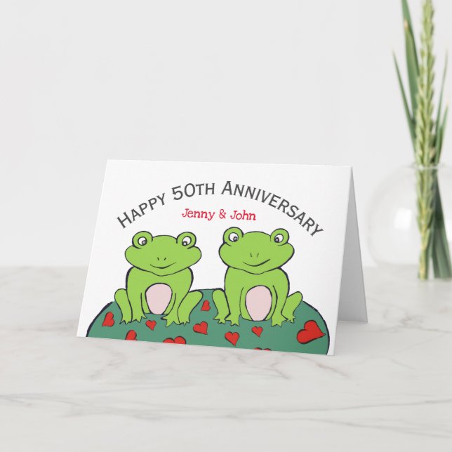 Frog couple 50th golden wedding anniversary card (Front)