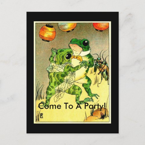 Frog Couple Come To A Party Invitation Postcard