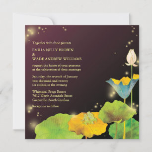 Frog Couple & Fireflies Whimsical Wedding Invitation
