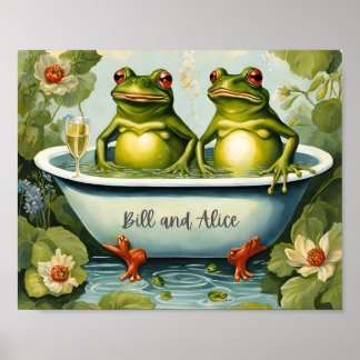 Frog Couple Garden Bath Poster
