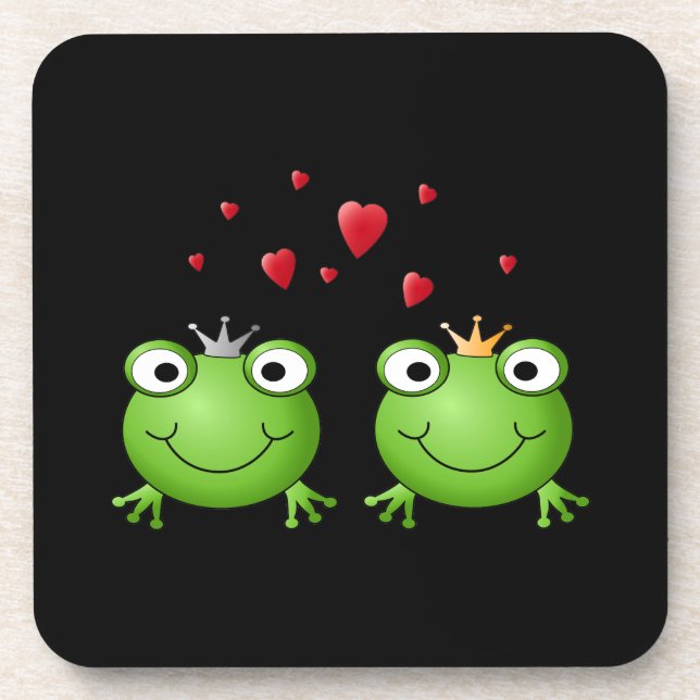 Frog Couple with hearts. Drink Coaster (Front)