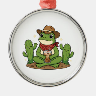 Frog Cowboy Western Cactus Animal Lover Gift Metal Ornament