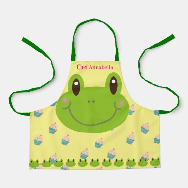 Frog Cupcakes Colorful Baking Apron (Front)