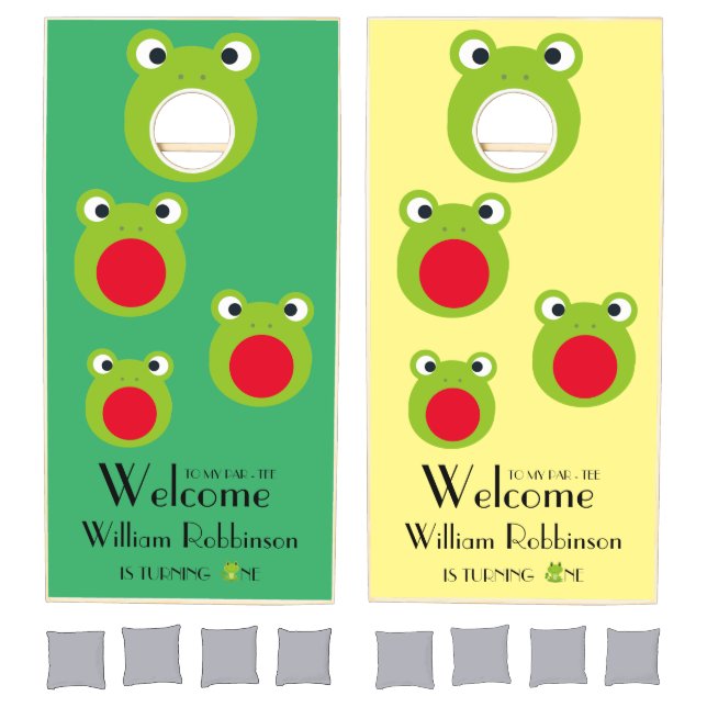 Frog Cute Funny Green Cartoon Cornhole Set (Set)