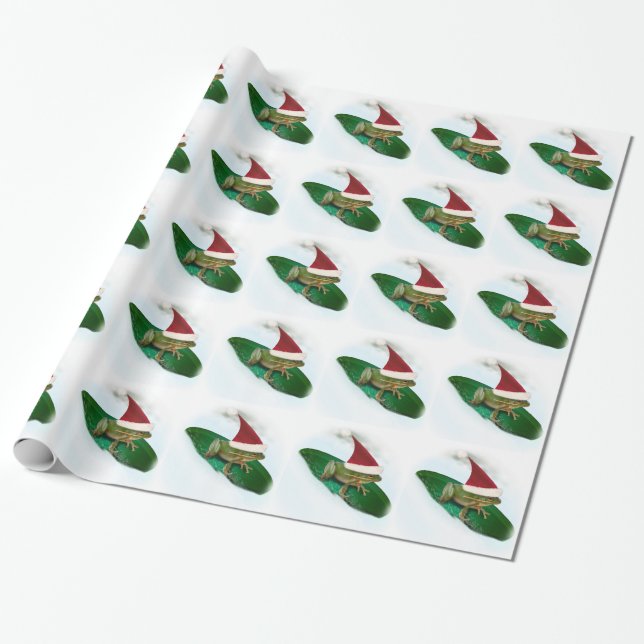 Frog Dashing Through the Snow on a Lily Pad Wrapping Paper (Unrolled)
