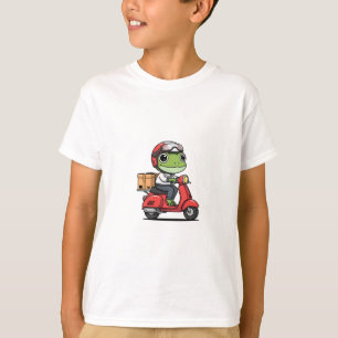 Frog Delivery Rider Scooter Red Helmet Kids T-Shirt
