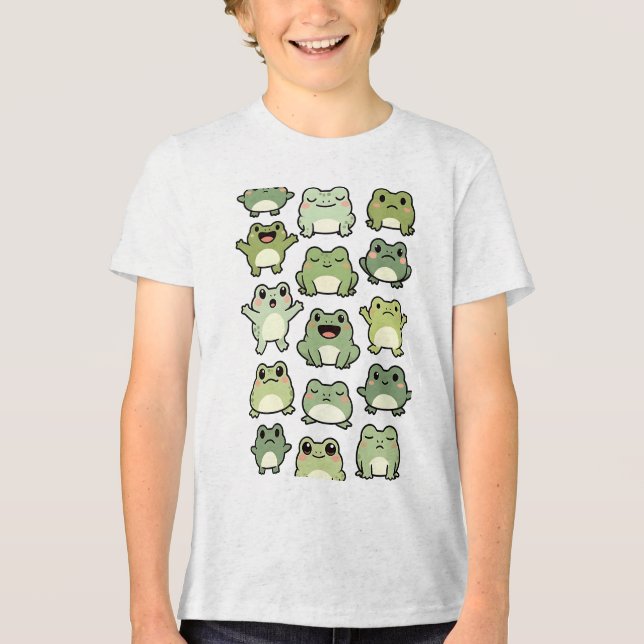 Frog Doodle Pattern - Kawaii Gift for Kids Tri-Blend Shirt (Front)