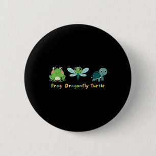 Frog Dragonfly Turtle Cute Kids Animal Friends Button