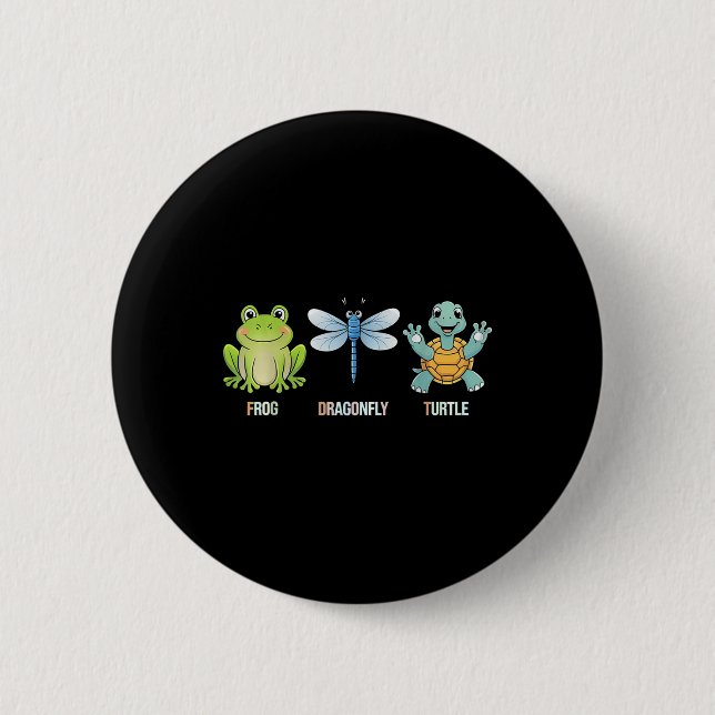 Frog Dragonfly Turtle Funny Cut Animal  Button (Front)