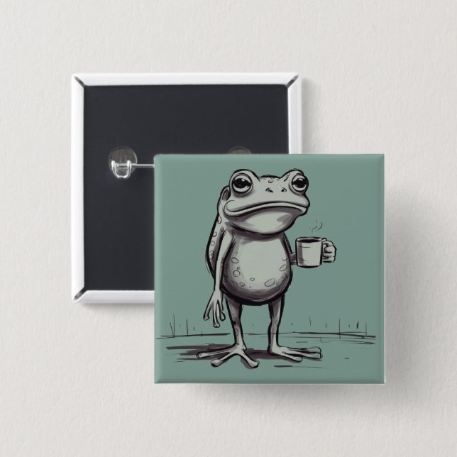 Frog Drinking Coffee Meme Mystical Toad Frog Lover Button (Front & Back)